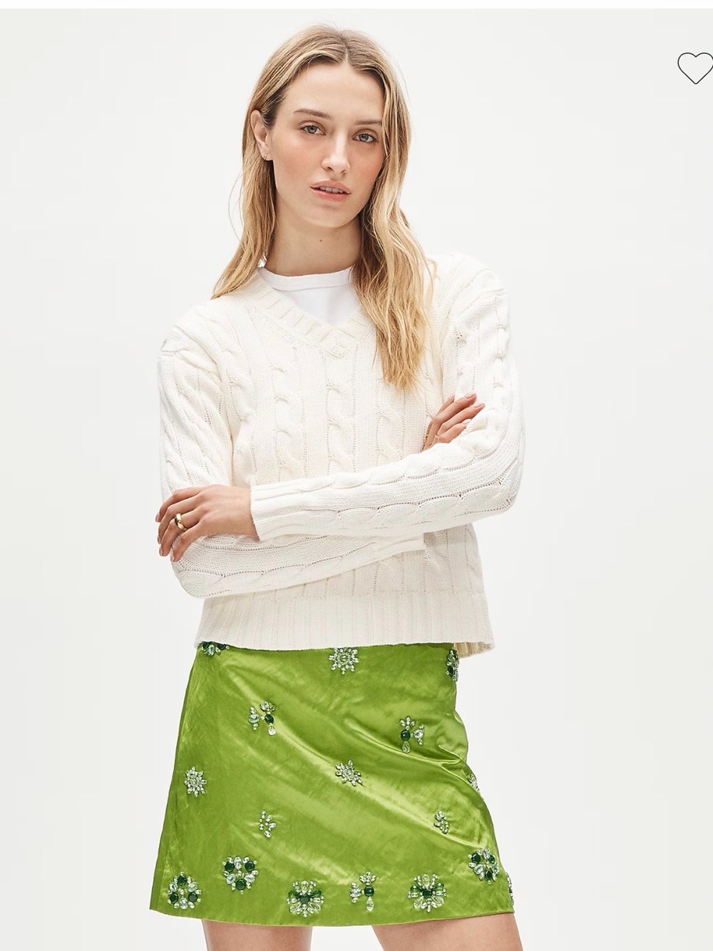 J. Crew Collection Chartreuse Green Jeweled Satin Mini Skirt - Picture 3 of 9